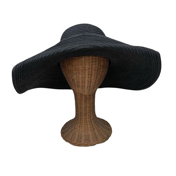 Vintage Lauren Ralph Lauren Floppy Wide Brim Black Straw Hat Sz. Medium